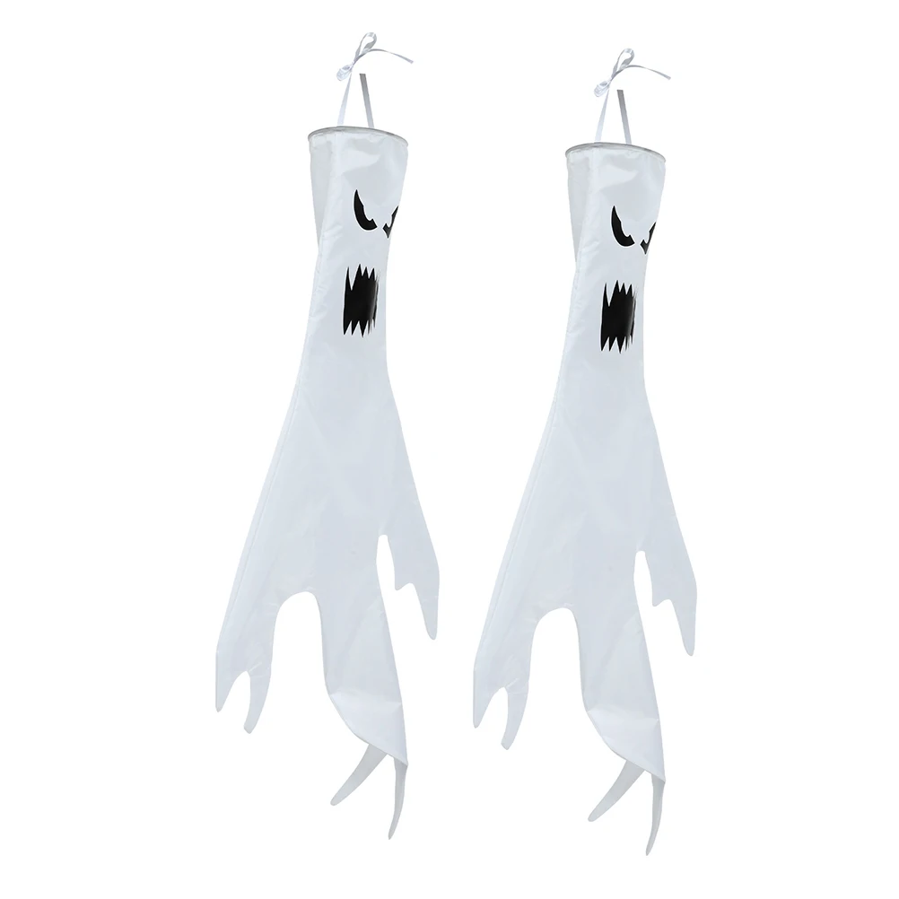 

2Pcs Hanging Ghost Decoration Lightweight Polyester Halloween Windsock Flag Lawn Garden Terrace Ornament Spooky Festive