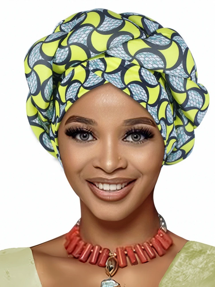 

Bronzing African Headtie Braid Turban Caps For Women Nigeria Wedding Geles Party Headgear Headpiece Auto Gele Female Head Wraps