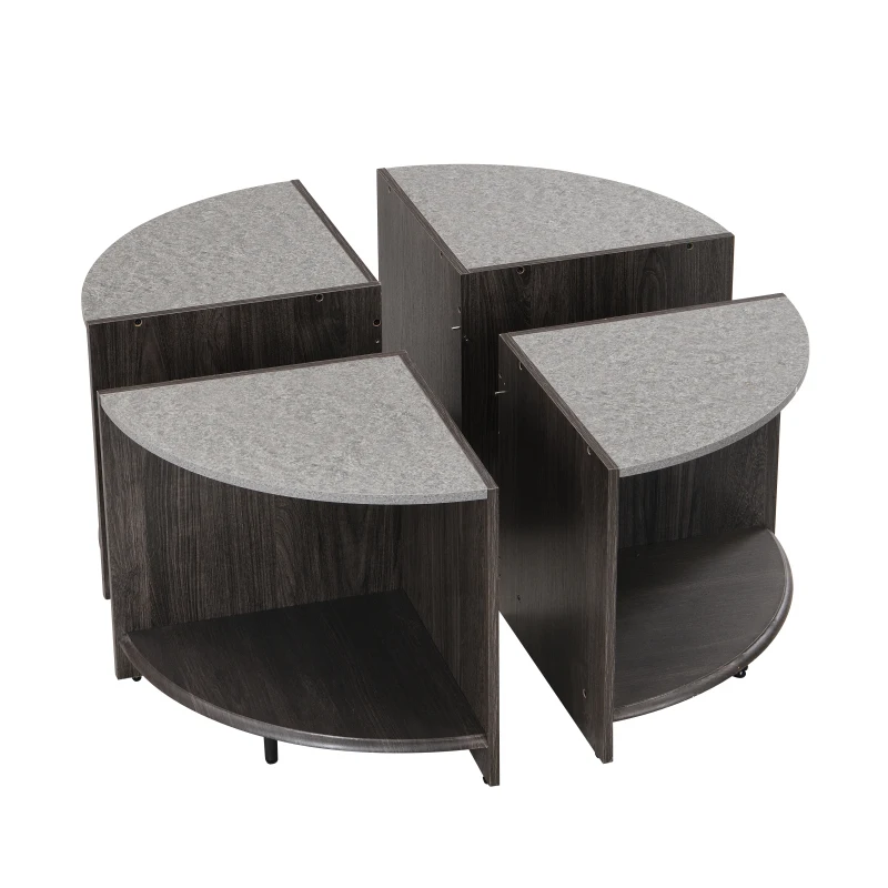 4-delige industriële ronde salontafel, stevig en eenvoudige montage, 2 lagen, met opbergruimte voor woonkamer, tuin, grijs