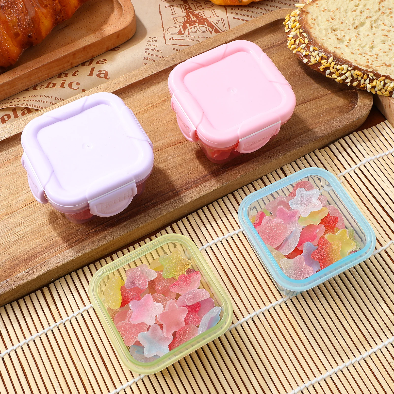 

4pcs Portable Freezer Boxes Kitchen Food Storage Containers Lids Snack Leakproof Sauce Bento Fruit Preservations Sealed