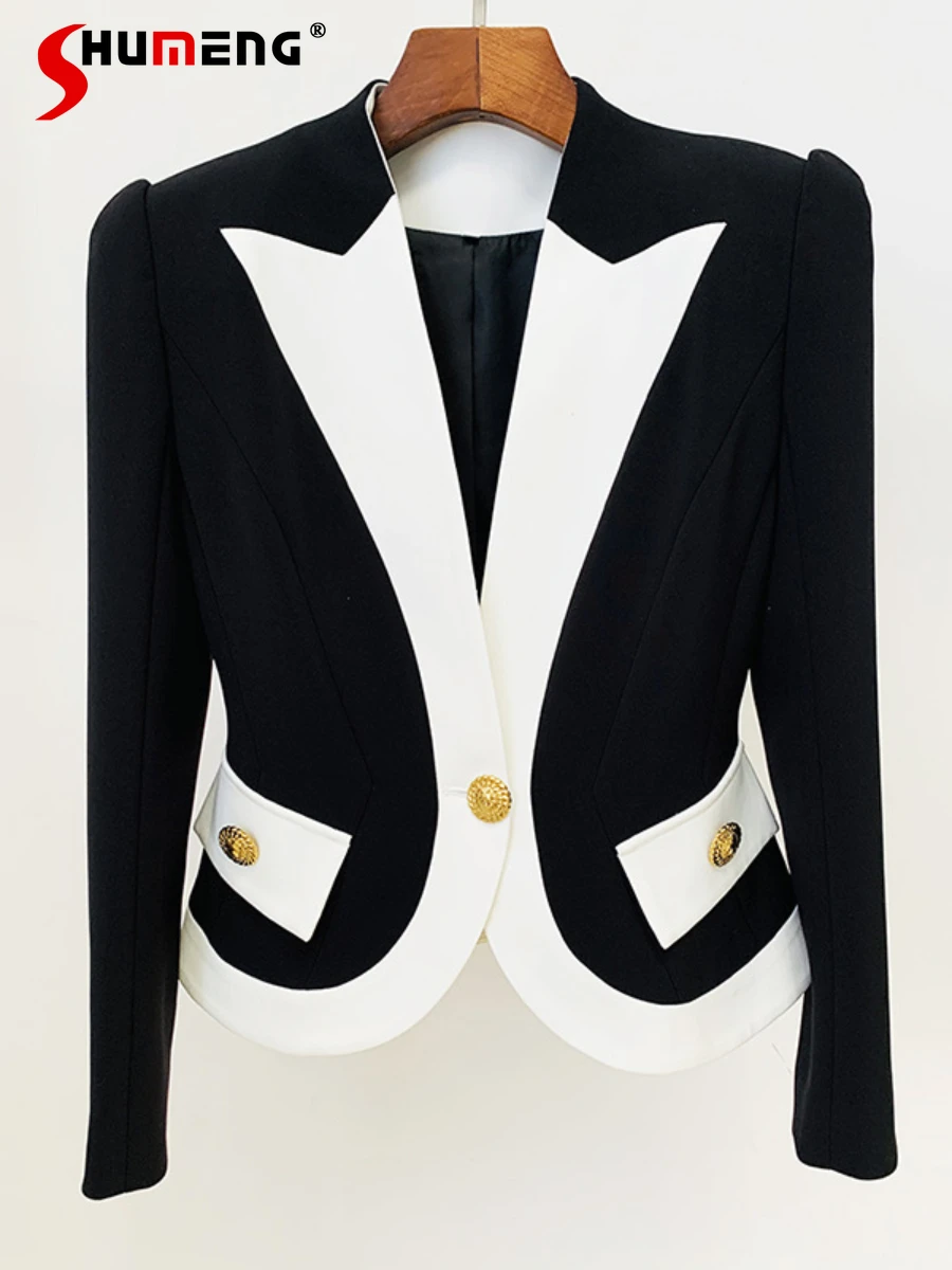 

Fashion 2024 Spring New Contrast Color Suit Coats Slim Fit One Button Long Sleeve Cotton Suit Jacket Coat Women’s Clothes
