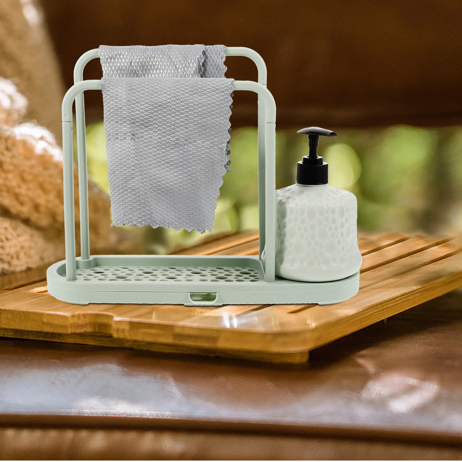 

Многофункциональная подставка-органайзер для кухонной раковины с двойной полкой для мыла, губки и тряпок, держатель для слива воды