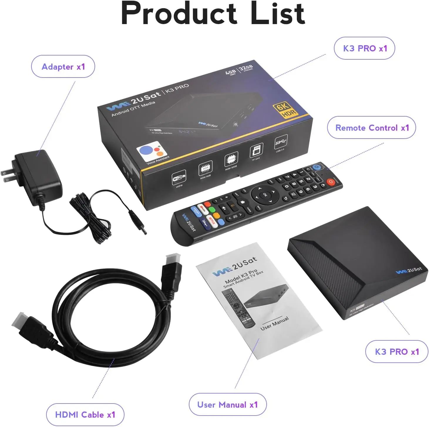 K3 Pro Android 10.0 4GB + 32GB 6K HDR TV Set-top Box Quad Core 64 bits Construir em WiFi-6 2.4GHz/5GHz BT 5.0 H.265 10 bits para os EUA