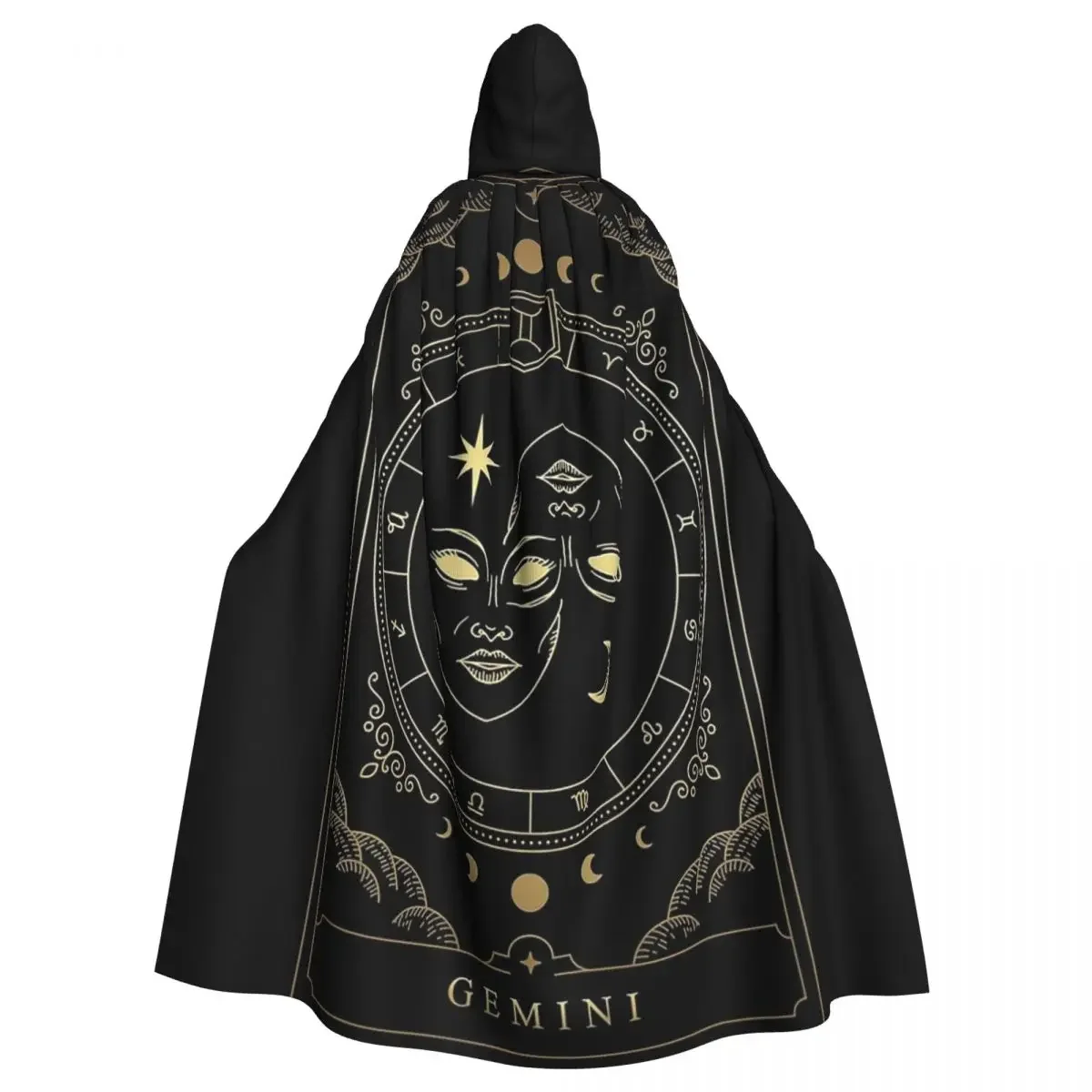 Gemini Tarot Card Zodiac Long Hooded  Witch Medieval Costume Cosplay Cape HalloweenCoat Adult Unisex