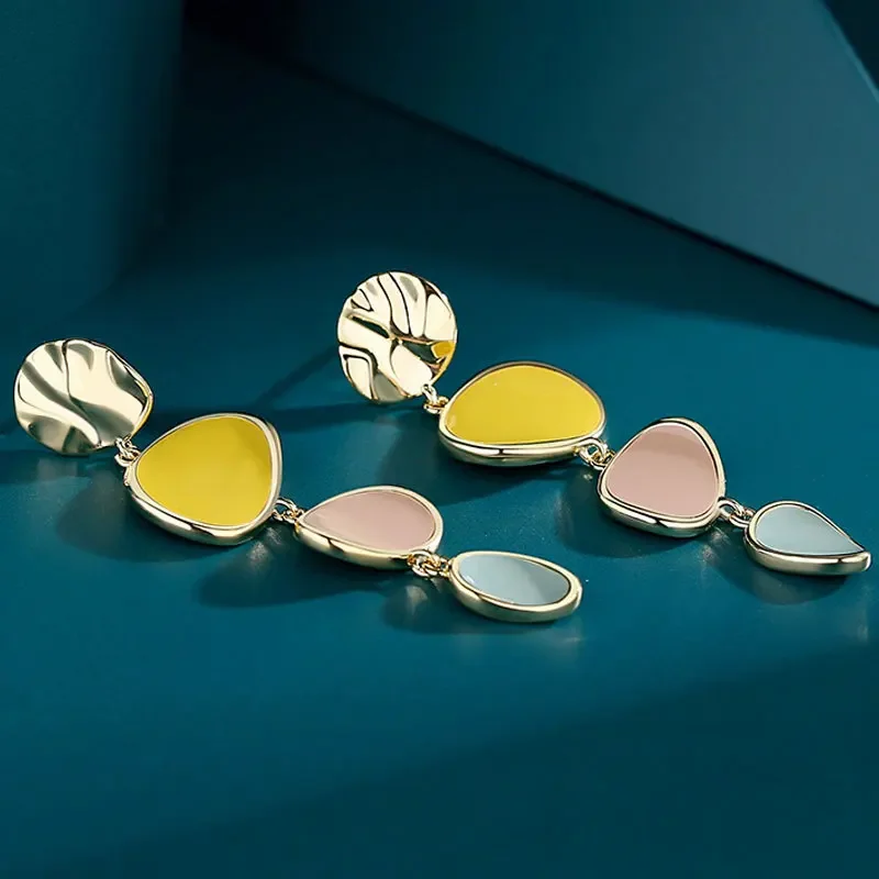 Korean Simple Exquisite Disc Round Earrings Fashion Temperament Enamel Color Contrasting Geometric Clip on Earrings No Piercing