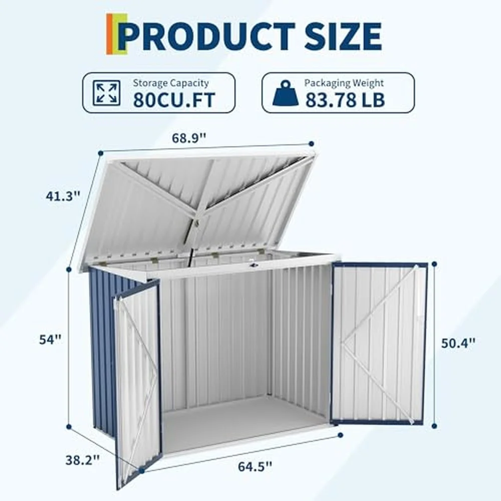 Outdoor Trash Can Storage Box with Lock Latch & Sloped Roof Outdoor Storage Shed with Galvanized Steel Trash Bin