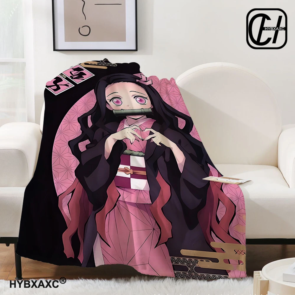 

Kawaii Kamado Nezuko Flannel Blanket Demon Slayer Throw Blankets Comic Cartoon Sofa Cover Leisure Blankets Office Napping