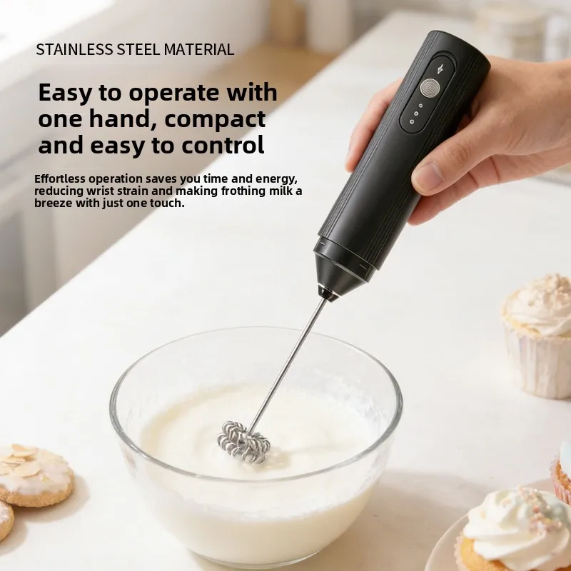 

HOT Electric Milk Frother + Egg Beater Wireless Type-C Charging 3 Speeds Mini Handheld Foam Maker