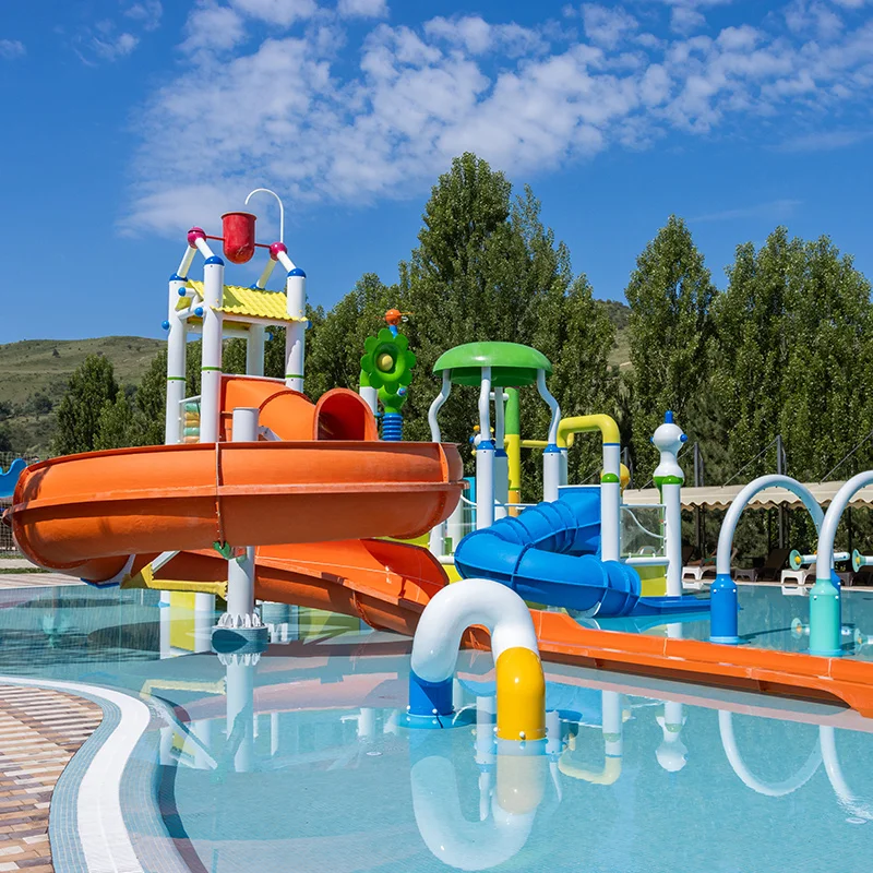 Commercial Fiberglass Kids Water House Water Play Slide With Water Splash For Sale