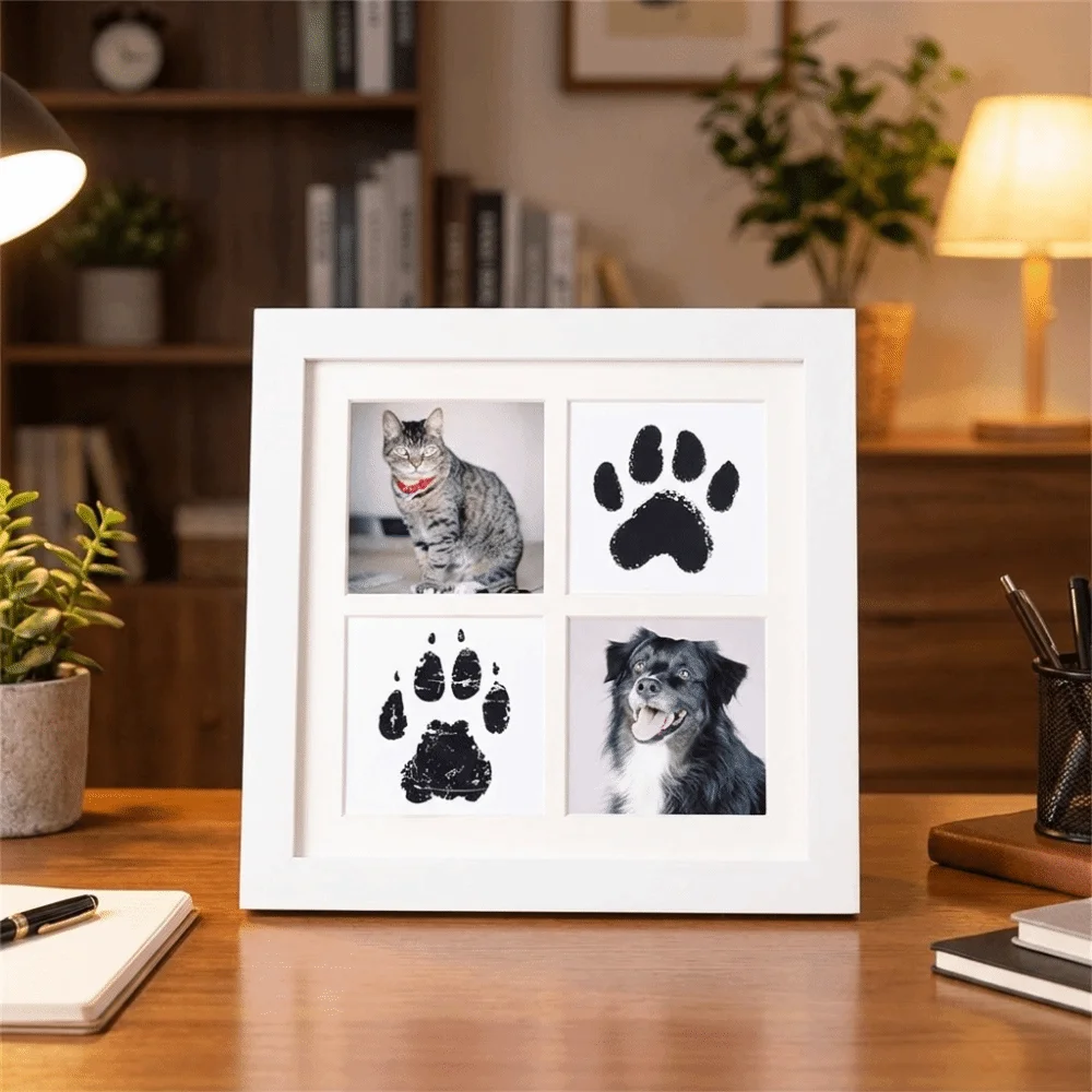 Inkless Pet Paw Print Kit Density Board Decorative Pet Footprint Keepsake Kit Handmade Paw Print Photo Frame for Pet Lovers