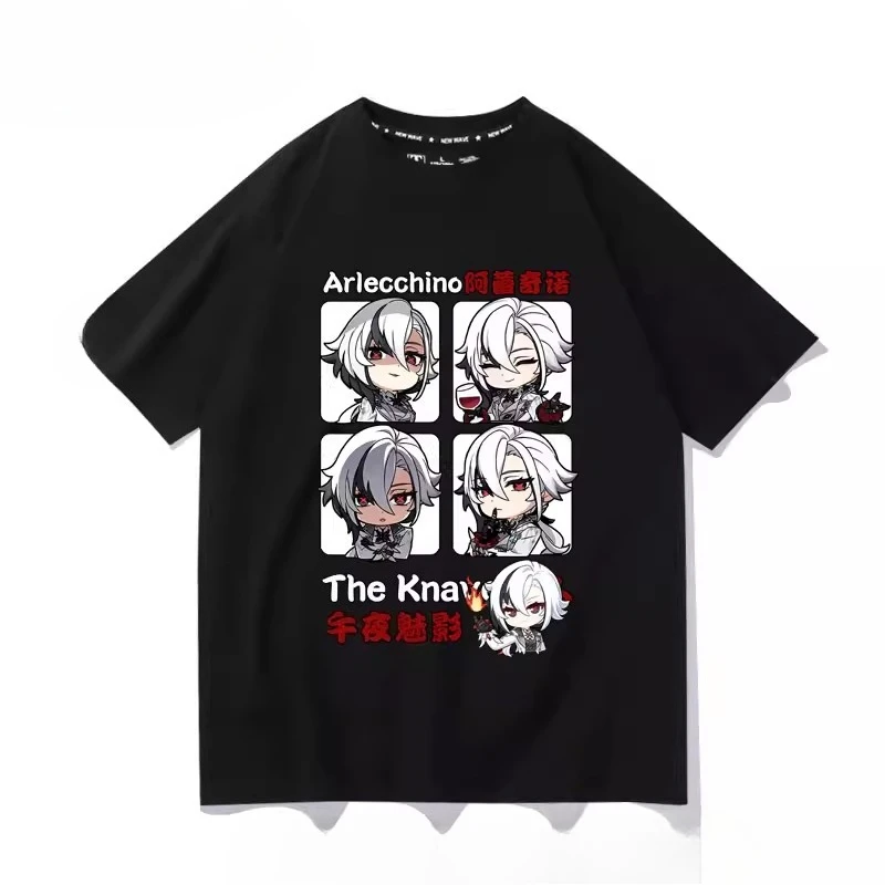 Anime Genshin Impact Arlecchino Cosplay Short Sleeve T Shirt Women Men Harajuku Tops Aesthetic Graphics Tshirt Cotton Tees