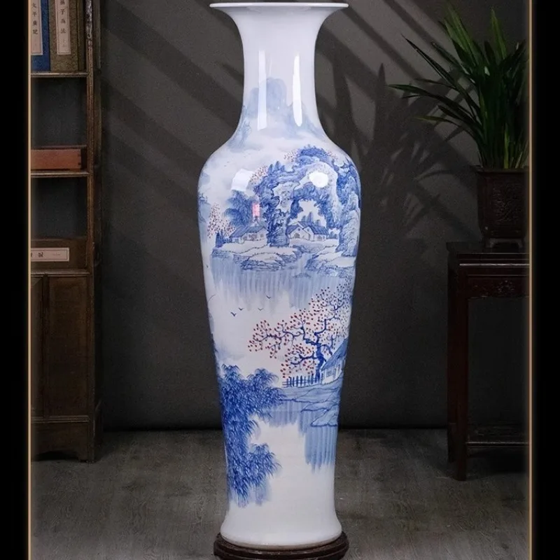 

Ceramic hand-painted blue and white landscape vase, floor-to-ceiling ornaments, housewarming gifts