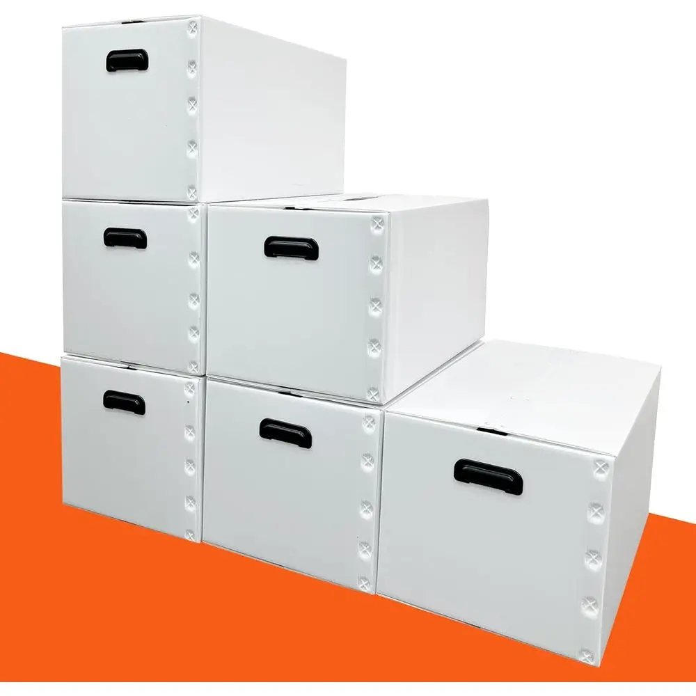 

Collapsible 6-Pack 55-Quart Storage Bins with Lids, Stackable and Shock-Absorbing, White
