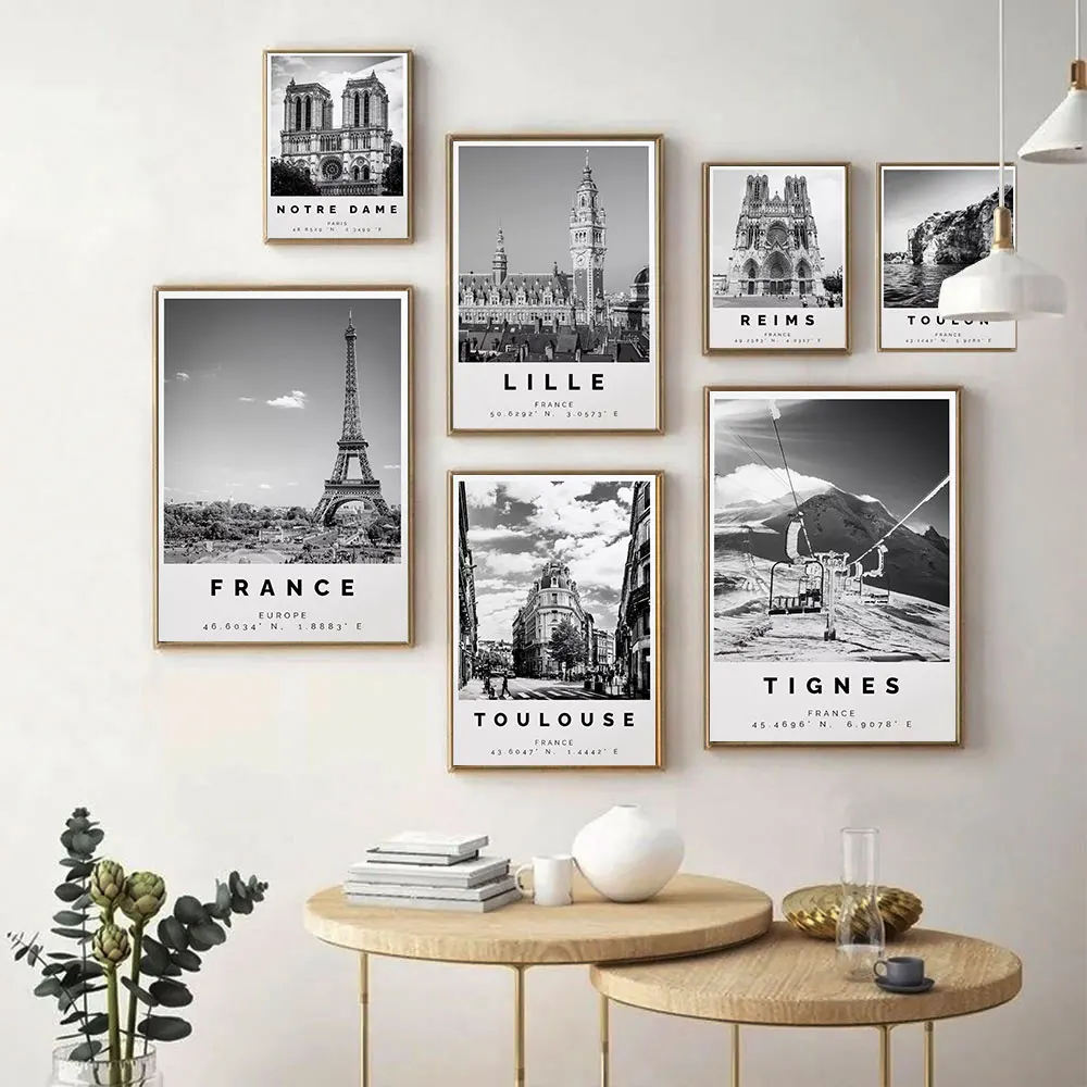 

Lille, Montpellier, Reims, Toulon, Rennes Poster Black and White Canvas Print, Lille Wall Art, France Poster, Montpellier Travel