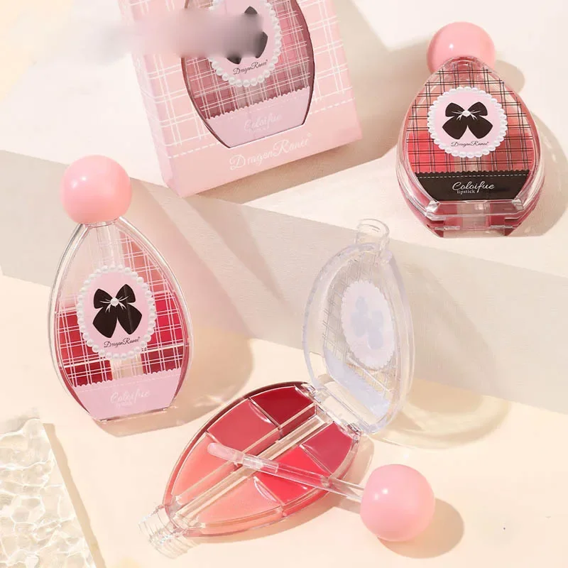 6-Farben-Kombination, Spiegel, Kristallgelee, Lipgloss, Make-up-Palette, feuchtigkeitsspendender Wasserglanz, Lippentönung mit Silikon-Lippenpinsel