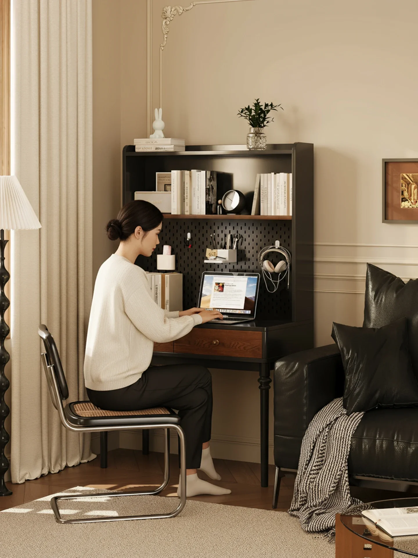 Medieval style small computer desk study solid wood desk bookshelf writing table integrated desk home