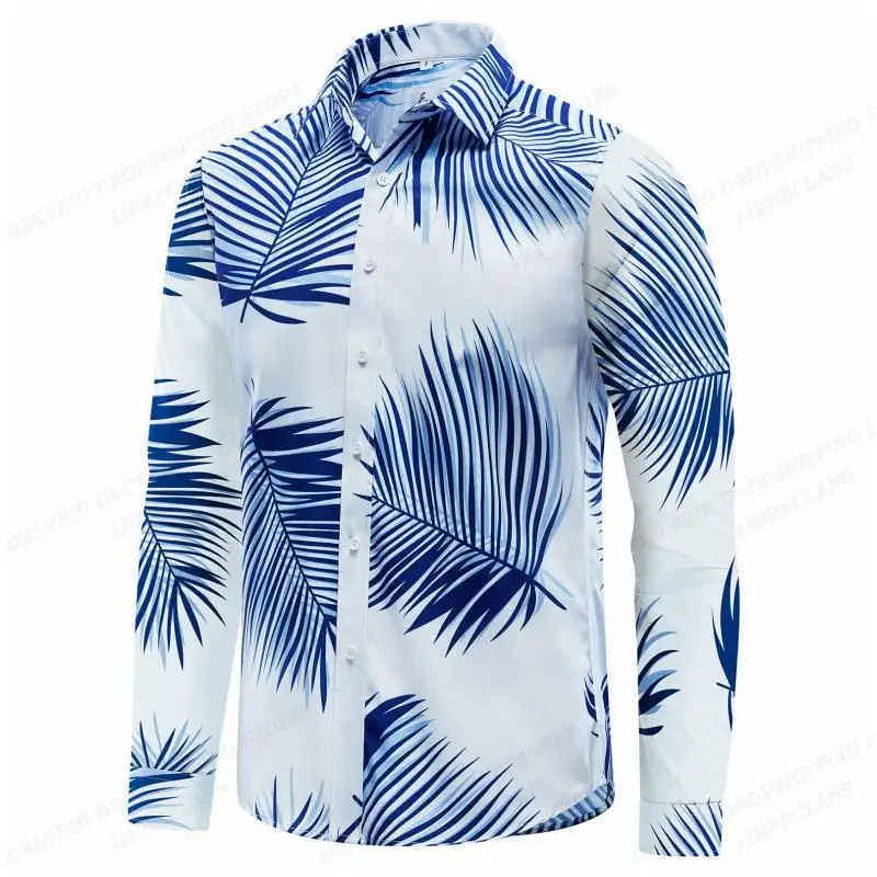 Camisa de manga longa masculina, plus size, moda vintage, estampa floral folha, Harajuku férias, Y2K Vestuário, personalizado, casual, novo