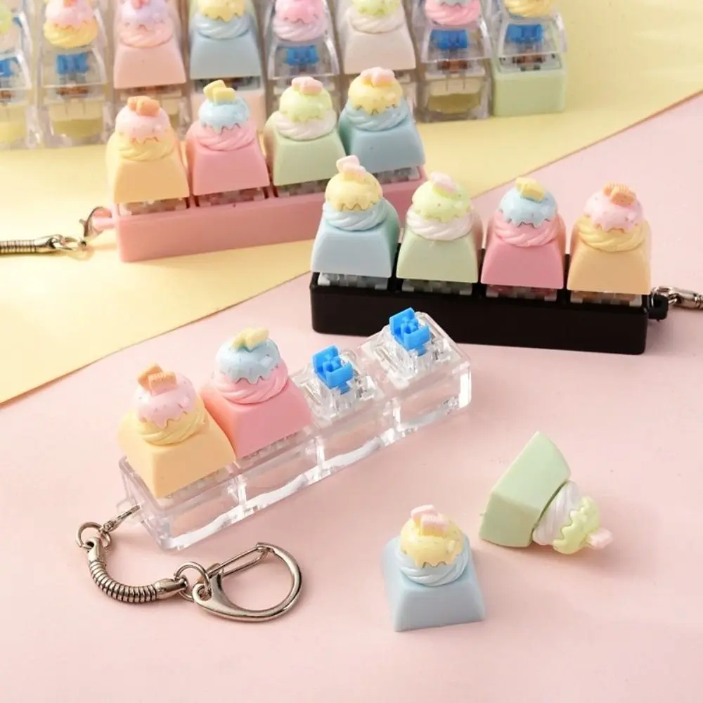 Cartoon Bread Keycap Fidget Keychain Finger Button Cute Design Keyboard Clicker Keyring Mechanical Keycap Kawaii Style
