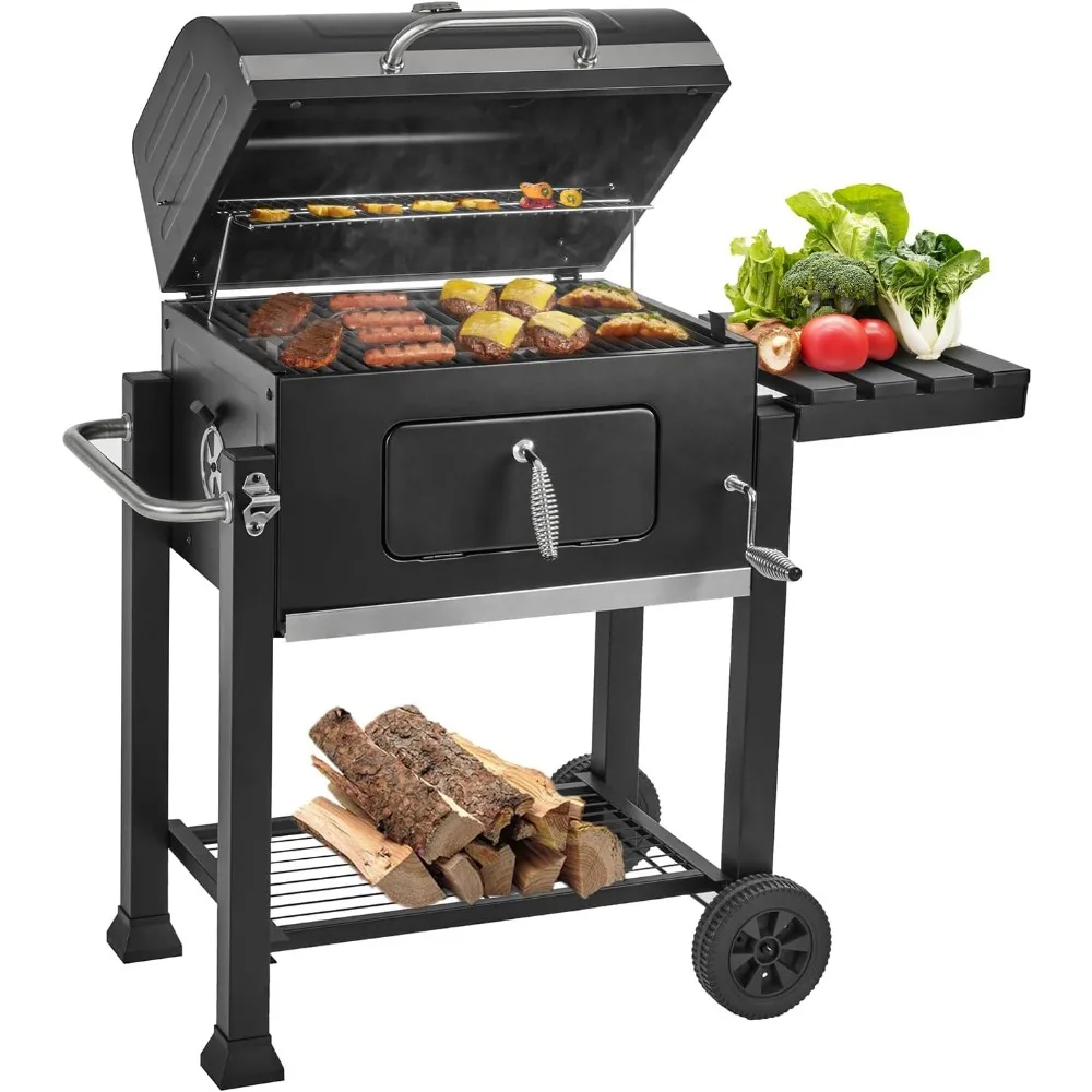 

Charcoal Grills, Large Outdoor BBQ Grill Offset Smoker with Side Table Heavy Duty Outside Barbecue Grills Cooking Backyard Patio