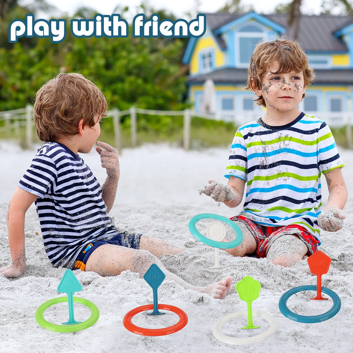 10pcs Plastic Rings+Distance Marking Set Kids Ring Toss Booth Carnival Sports Toys Throwing Speed Training Games Random Color