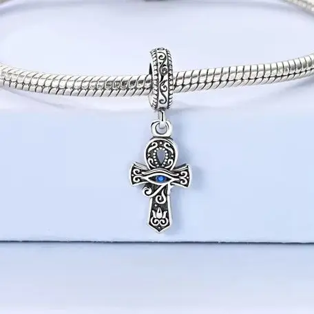 

Blue Zircon Eye of Horus Charms Religious Cross Pendant Fit 925 Silver Women Bracelet Necklace Jewelry Delicate Gift Making