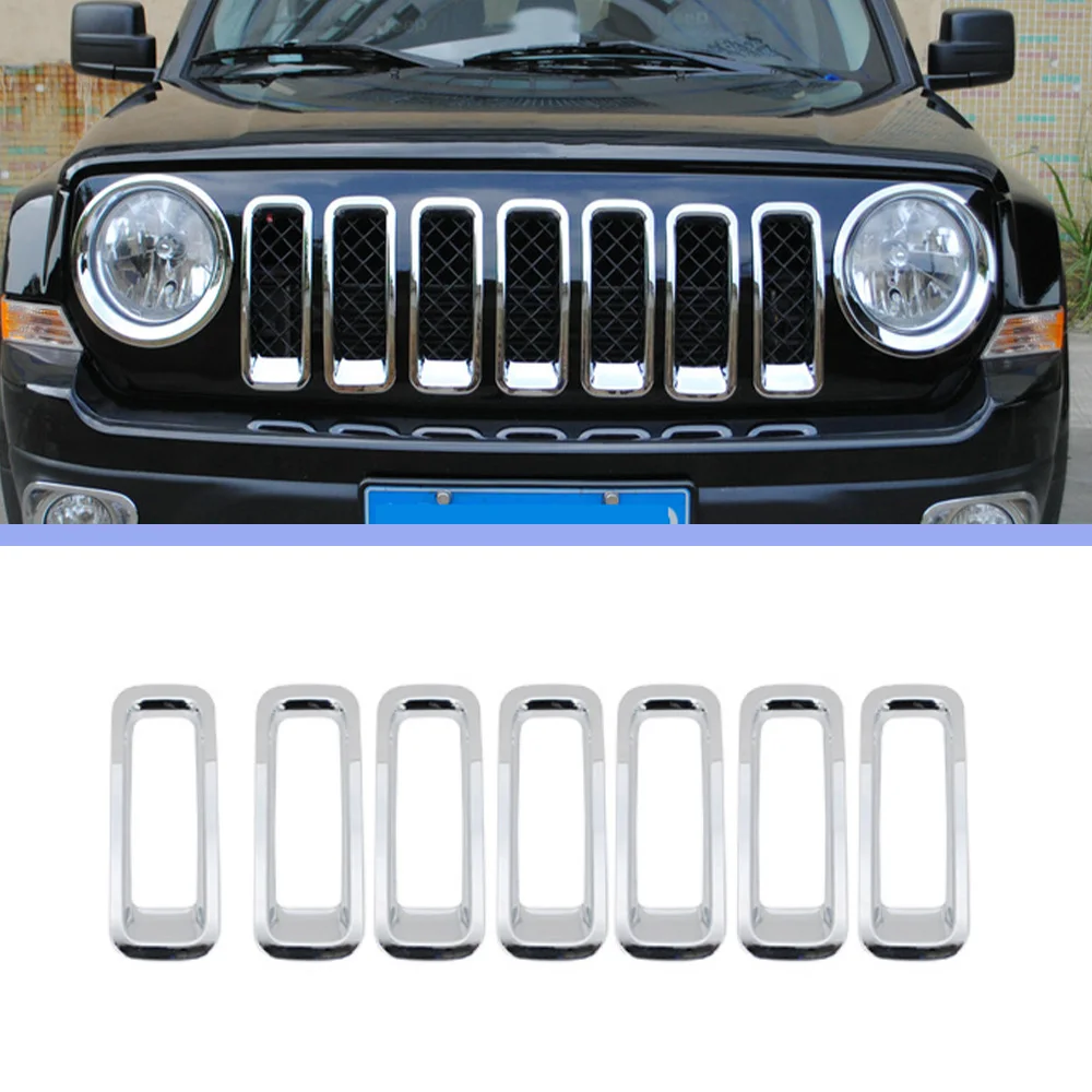 Car Exterior Front Grille Insert Decoration Trim Cover for Jeep Patriot 2011 2012 2013 2014 2015 2016 Accessories Black/ Chrome