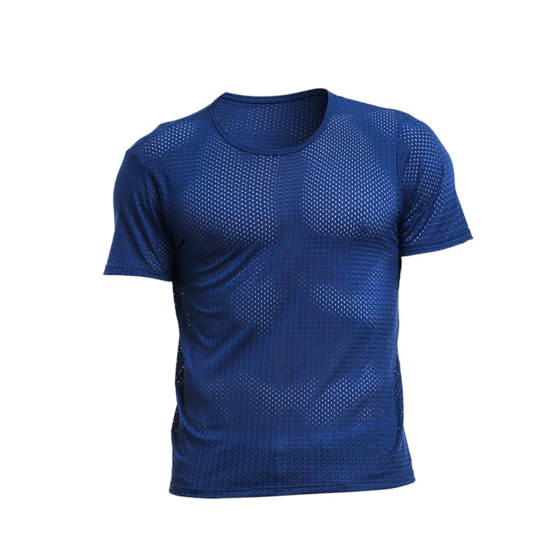 Ice mesh eye T-shirt Men's mesh breathable mesh hollow sports fitness summer quick dry loose V-neck tide mesh short sleeve