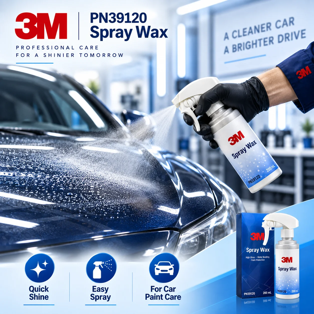 3M PN39120 Spray Wax Quick Gloss Easy Wipe-Off Car Detailing Wax For Automotive Paint Care Exterior Surfaces 200mL