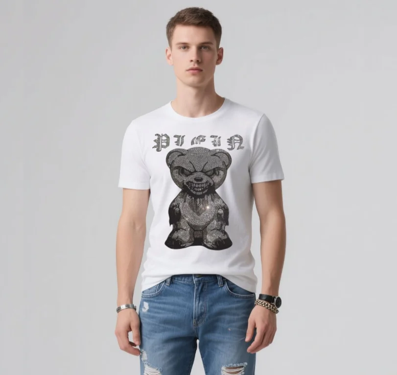 Contemporary Streetwear Men's T-Shirts by Designers Boasting Unique Rhinestone Embellishments  top tees