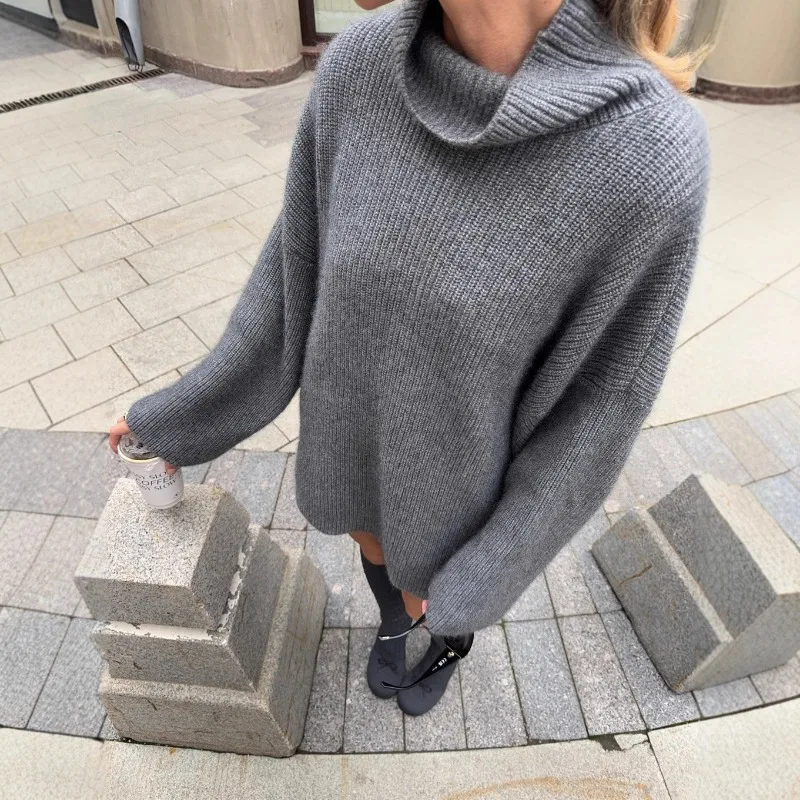 

Medium and Long Temperament Versatile Knitted Sweater Soft Bottoming Shirt Long Sleeve Turtleneck Loose Thick Sweater Skirt