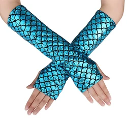 Women Cosplay Mermaid Halloween Stage Performance Fingerless Gloves Color Change Fashion Personality Dress Accessories