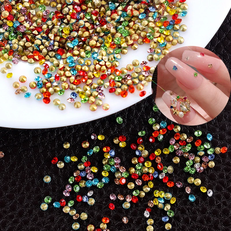 

Mini Small Pointed Bottom Rhinestone For Nails Nail Art For Hand Foot Diamond Charms Stone 3D Round Gems For Nails Accessories