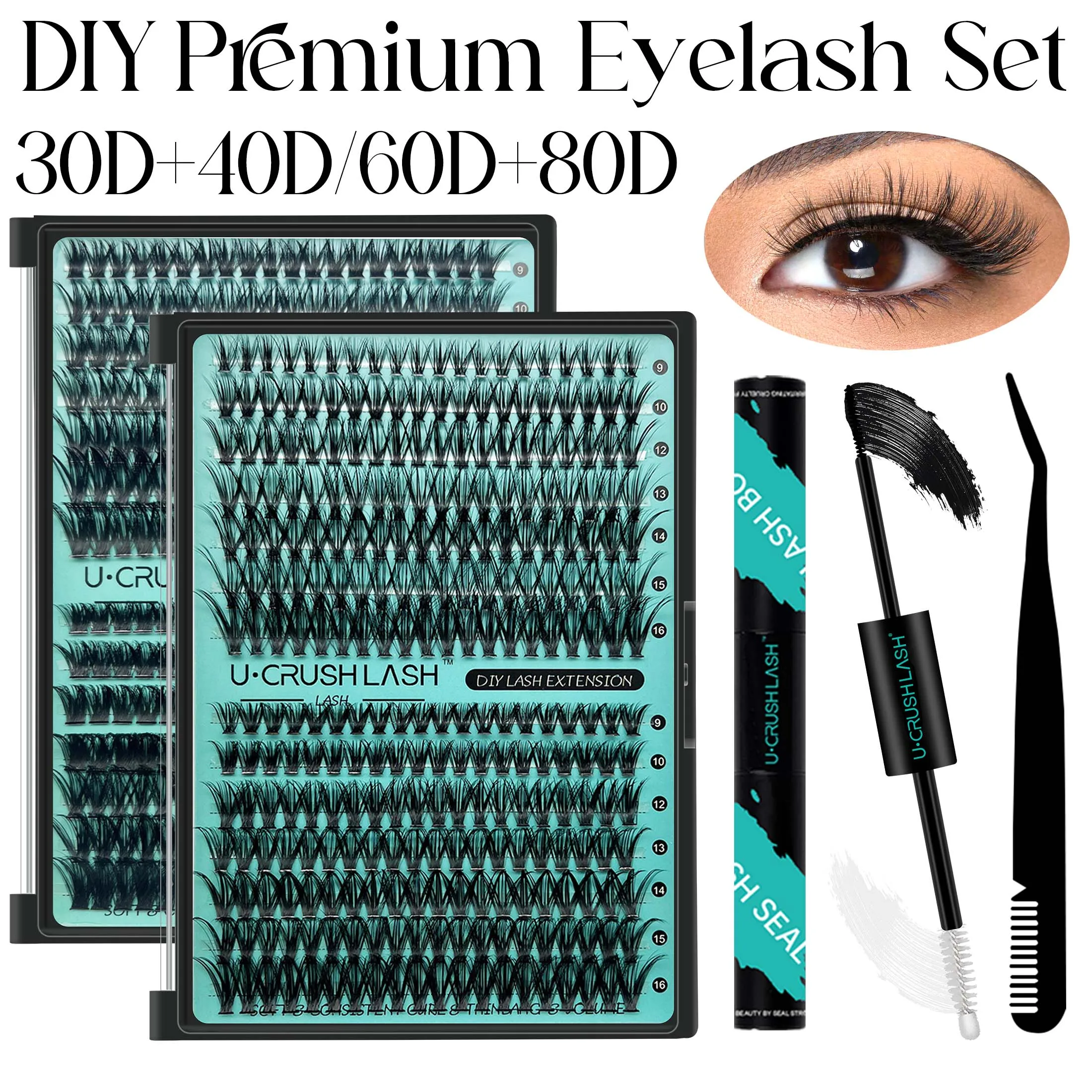 280 PCS DIY lashes extension kit D Curl 8-16mm lash กลุ่มขนตาปลอมและขนตาแต่งหน้าเครื่องมือ bond และ seal & remover