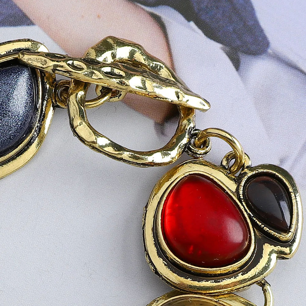 NewTide 성격 기하학 컬러 금속 돌 팔찌 여성 패션 황금 중공 링크 매력 팔찌 파티 Jewerly 선물