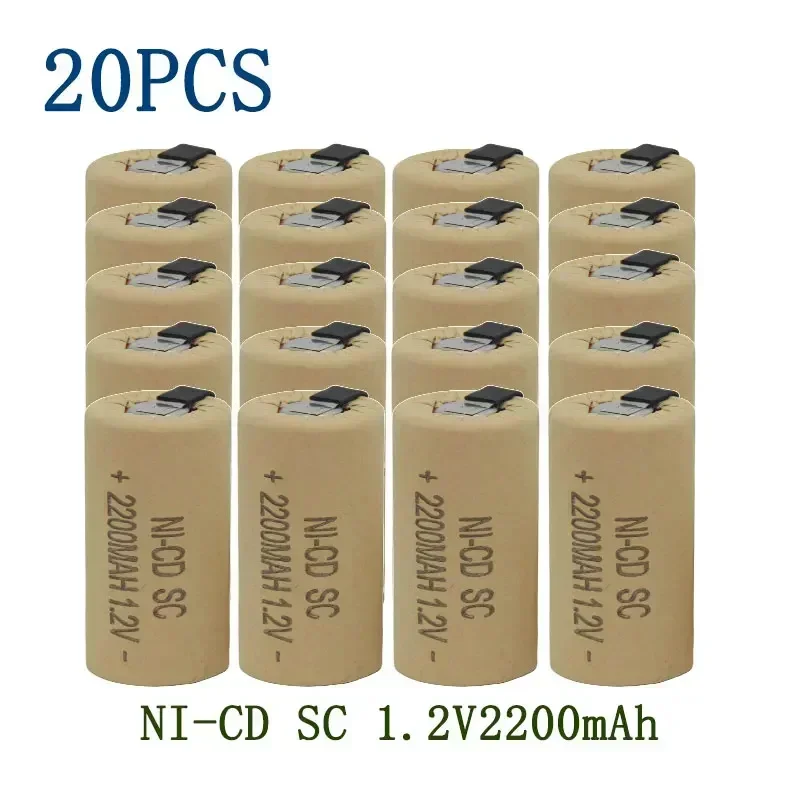 2-20pcs Screwdriver Electric Drill SC Batteries 1.2V 2200mah SubC Ni-Cd Rechargeable Battey with Tab Power Tool NiCd SUBC Cells