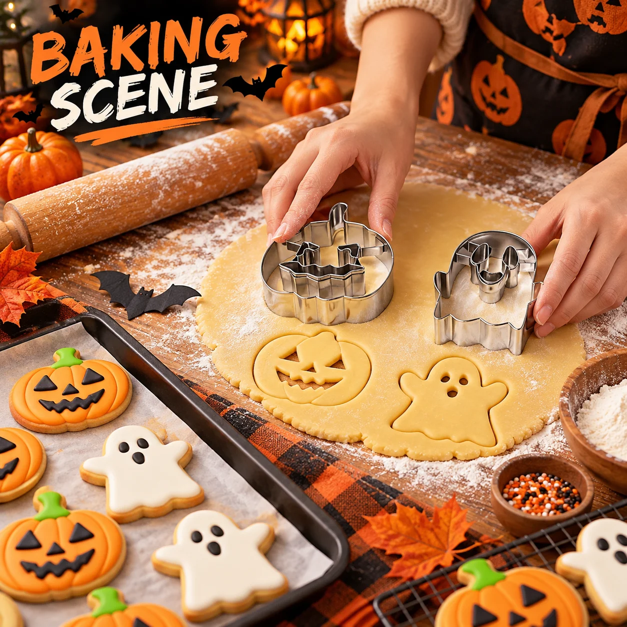 2PCS Halloween Cookie Cutter Set Food-Grade Stainless Steel Multipurpose Pumpkin Ghost Molds for Fondant Cheese Fruit DIY Baking