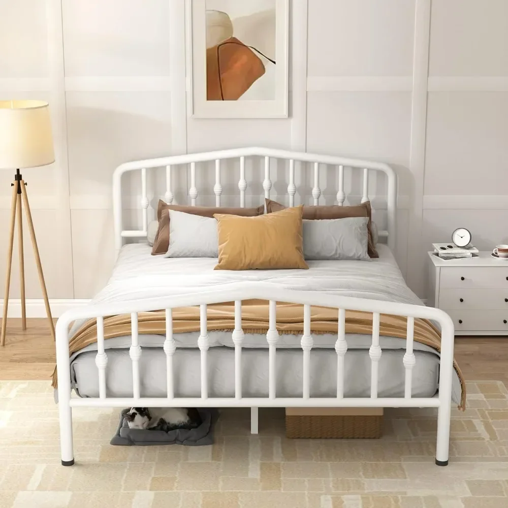 

White Queen Bedframe Kids Bed Frame Angel Queen Size Bed Frame Metal With Headboard and Footboard Iron-Art No Box Spring Needed