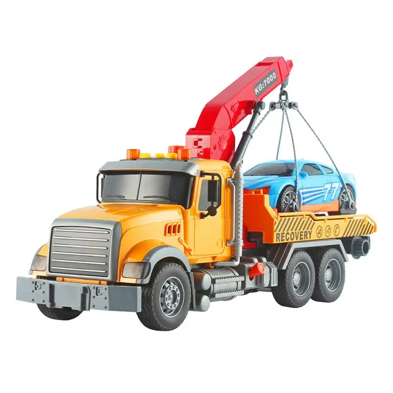 Tow Truck Toy Flatbed and Crane with Race Car Playset Large 15 Inch Toys Rescue Vehicle Push & Go car toy Kids Birthday Gift