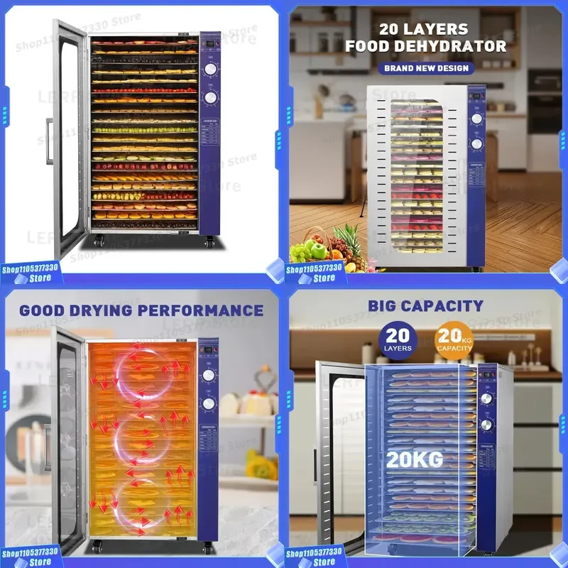 20 Tray Commercial Food Dehydrator Machine for Fruit Vegetable Meat Dryer Electric Stainless Steel Kitchen Appliance