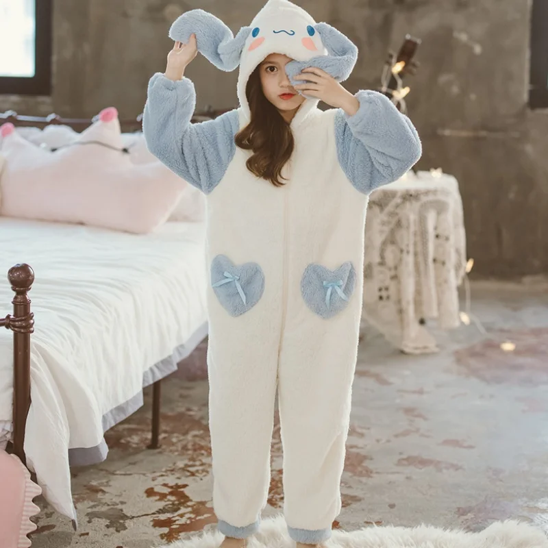 Children Sanrio  Girl Boy  Cinnamoroll Winter Flannel Rompers Pajamas Anime Toddler Jumpsuit Infant Clothes Kids Overalls Gifts