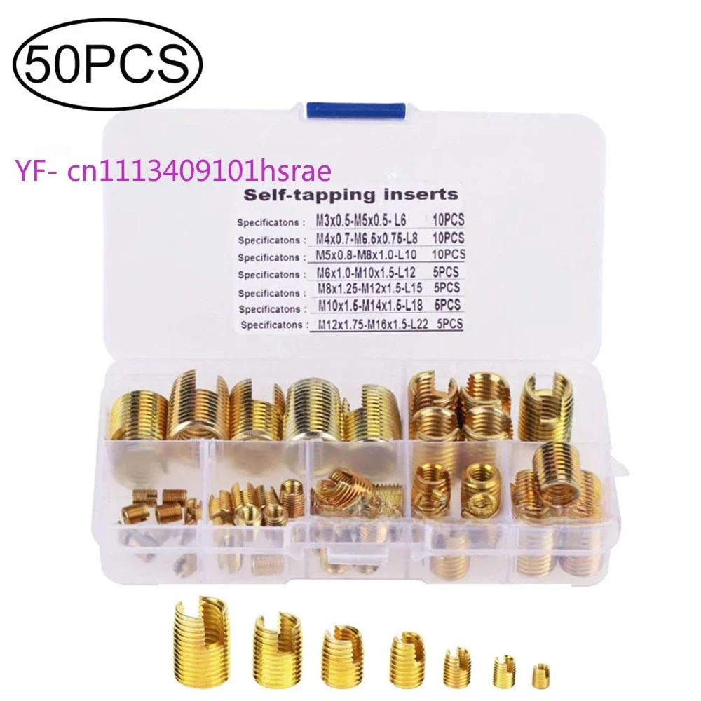 50Pcs 302 Carbon Steel Thread Repair Inserts M3-M12 Self-Tapping Helicoil Kit for Metal Thread Restoration