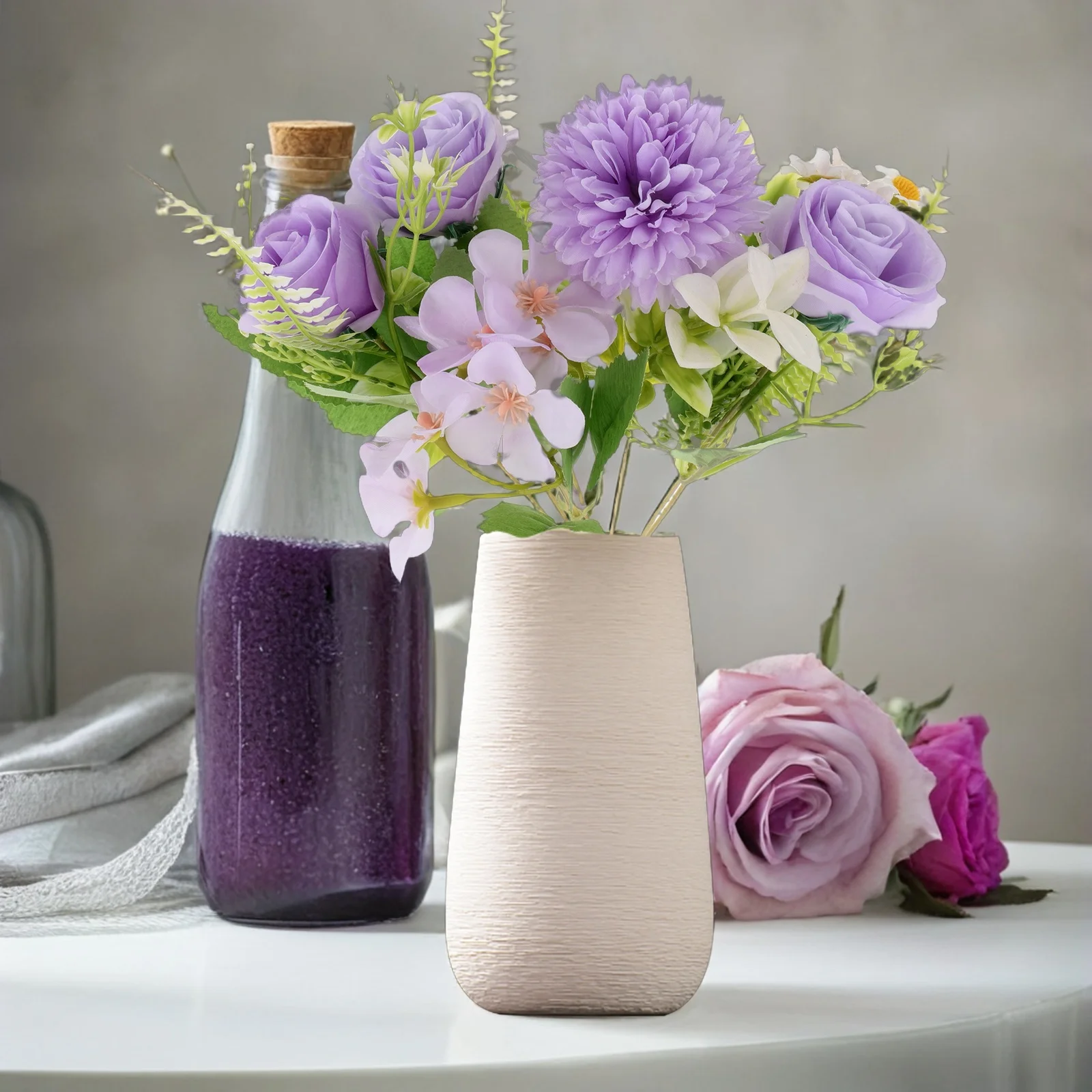 2Pcs Artificial Flowers Roses Lifelike Simulation Bouquet for Party Wedding Decoration Low-Maintenance Decorative Flower