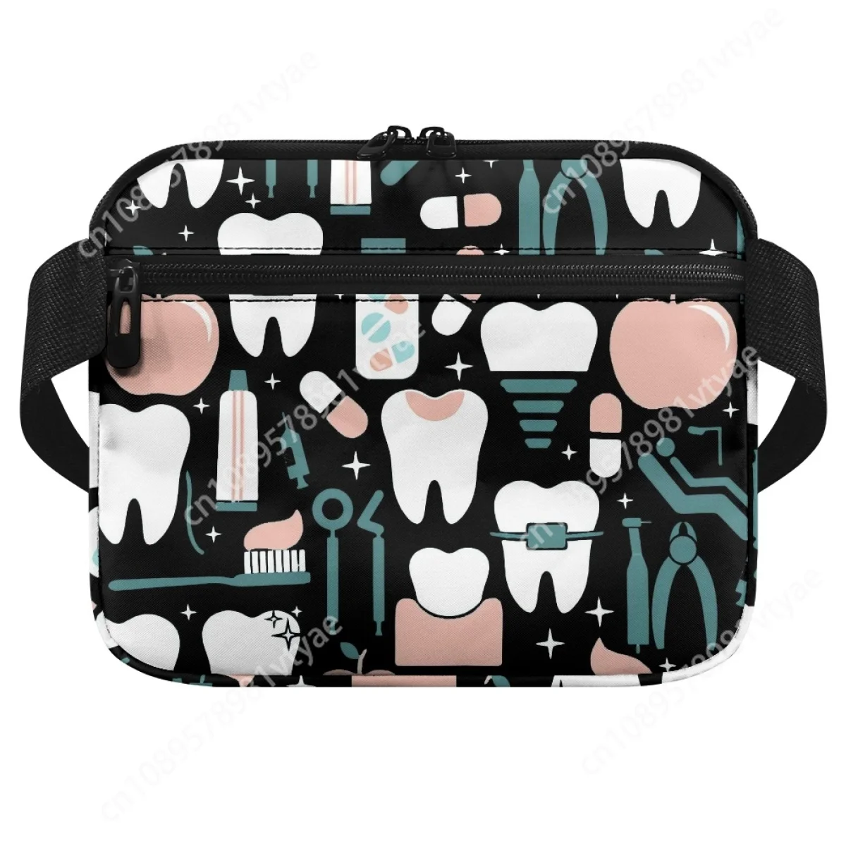 Practical Multi-Pocket Dentist Teeth Print Portable Waist Bag Print on Demand Nurse Fanny Pack for Stethoscopes Bandage Scissor