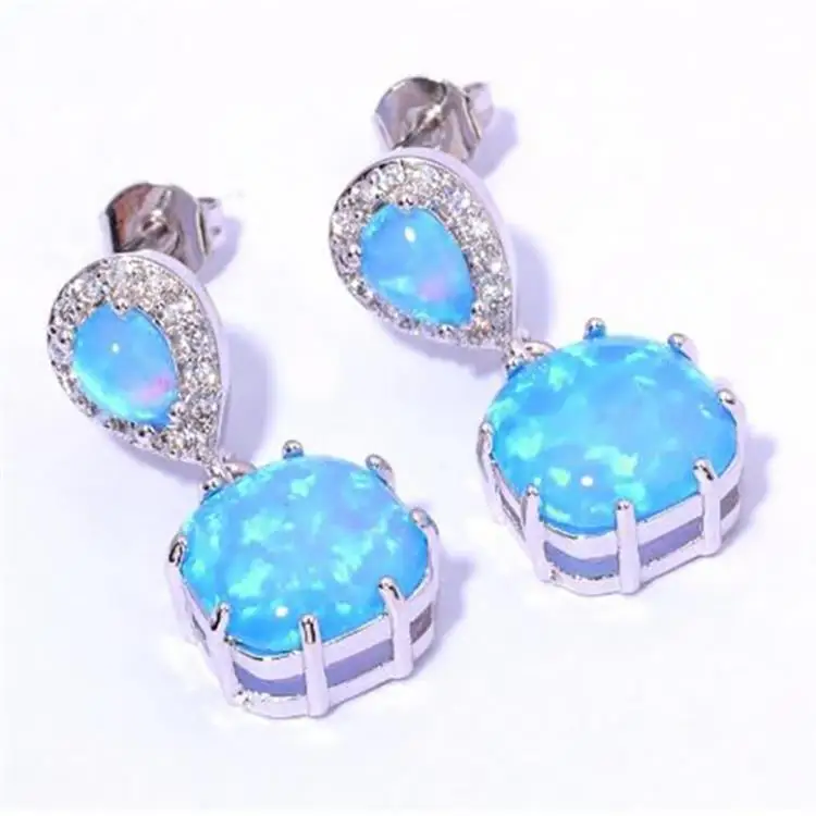 Classic Square White Fire Opal Cubic Zirconia 925 Silver Needle Earrings Wholesale Fashion for Women Birthstone Jewelry Earring