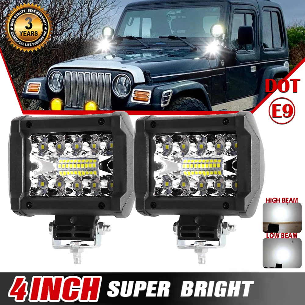 HAOLIDE LED Work Light 4inch 6000K White Light Strobe Hi/Lo Beam Super Bright Waterproof for Motorcycle off-road use 12V 24V