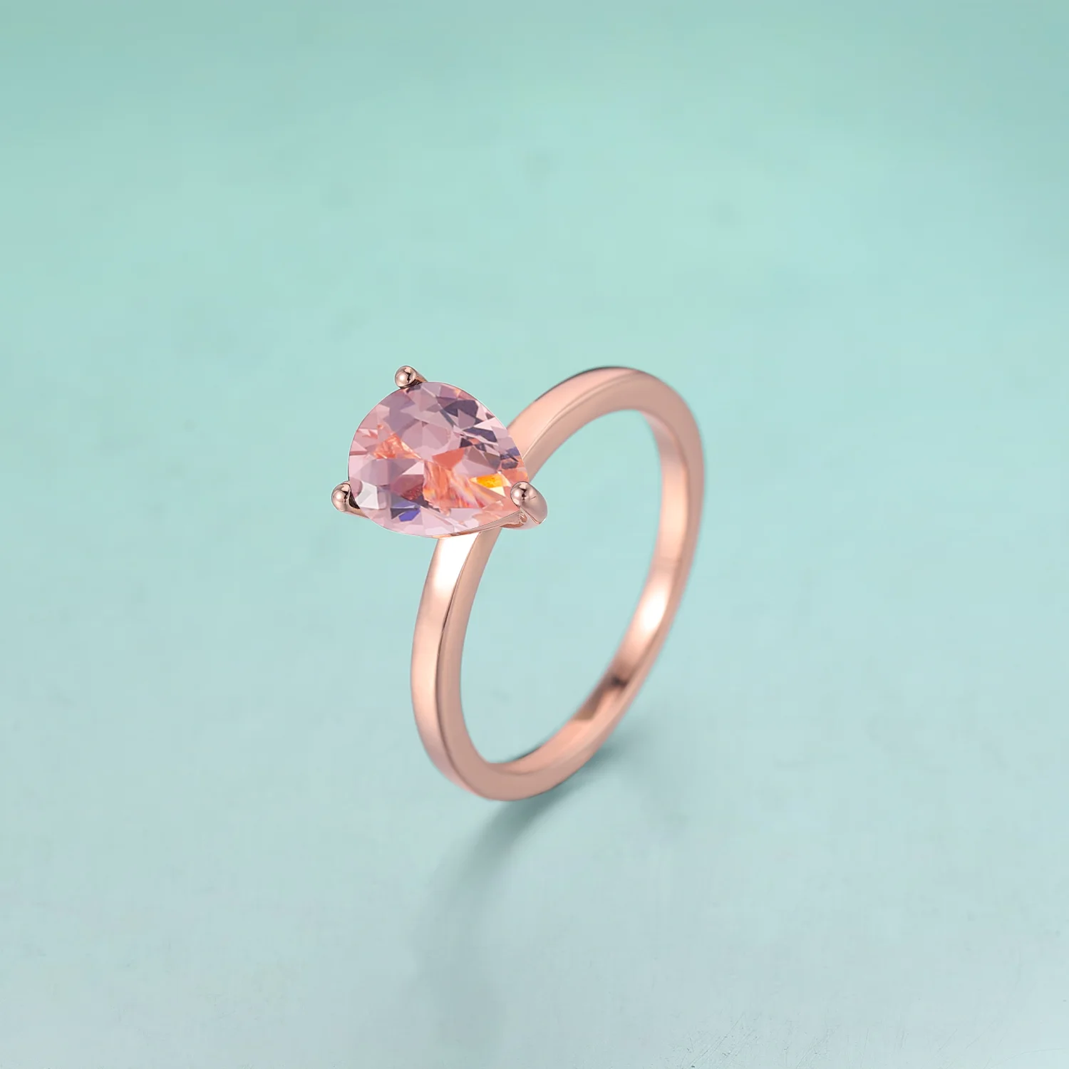 GEM'S BEAUTY Natural Morganite Water Drop Rings Rose Gold Filled 925 Sterling Silver Anniversary Ring Fine Jewelry for Wife