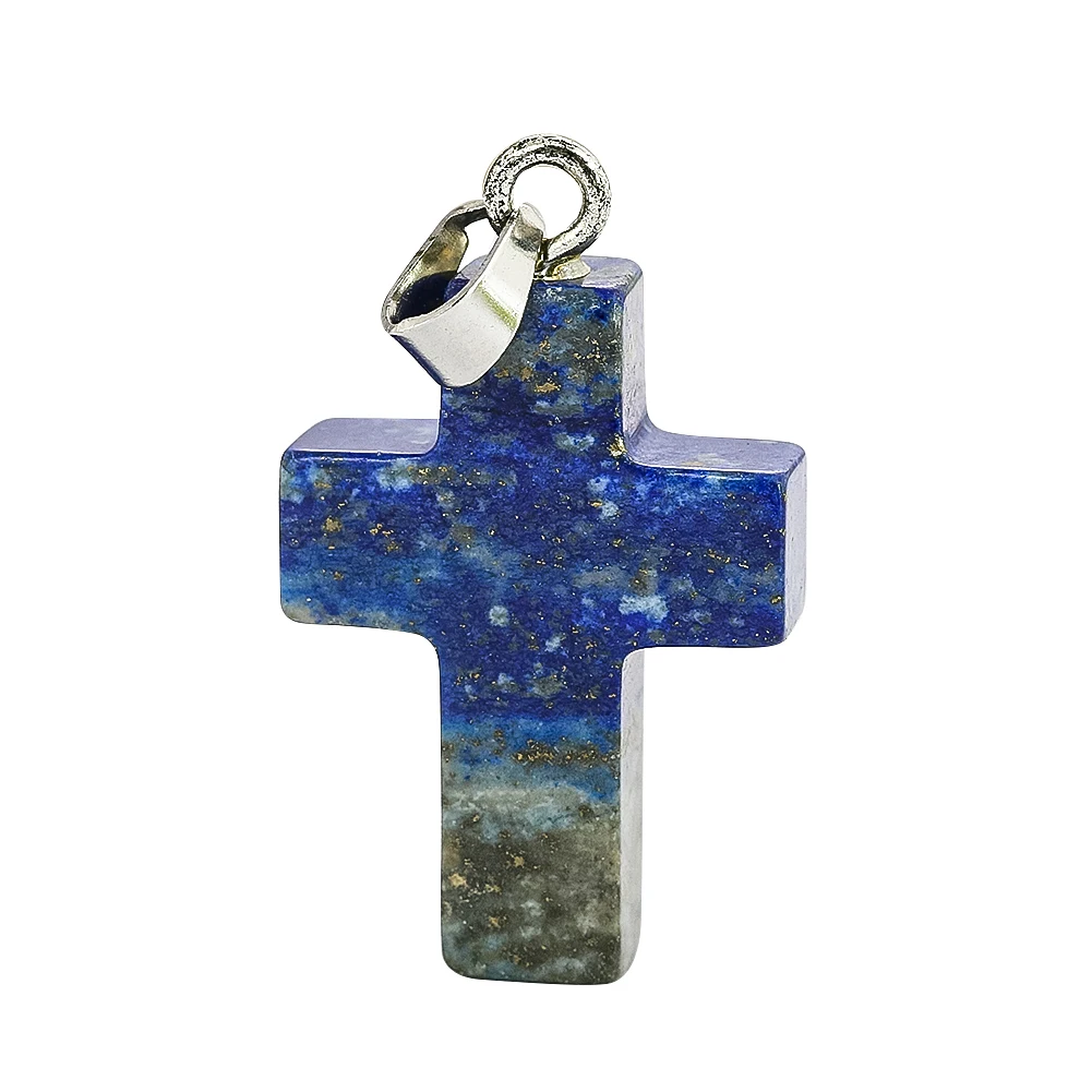 

Natural Lapis Lazuli Cross Pendant Semi Precious Raw Stone Energy Charm Necklace for DIY Supplies Handmade Jewelry Accessories