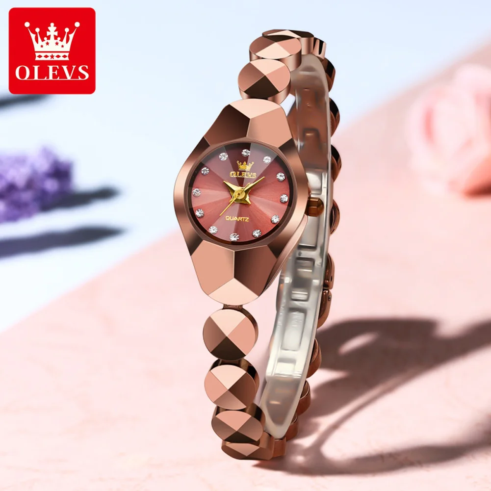 OLEVS 7007 Luxury Original Quartz Watch For Women Ultra-Thin Rhombus Mirror Waterproof Fashion Tungsten Steel Strap Woman Watch