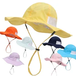 2024 Summer Boys Caps Kids Wide Brim Bucket Hats Children Sun Protection Fisherman Sunhat Baby Summer Outdoor Cap 0-6 Years