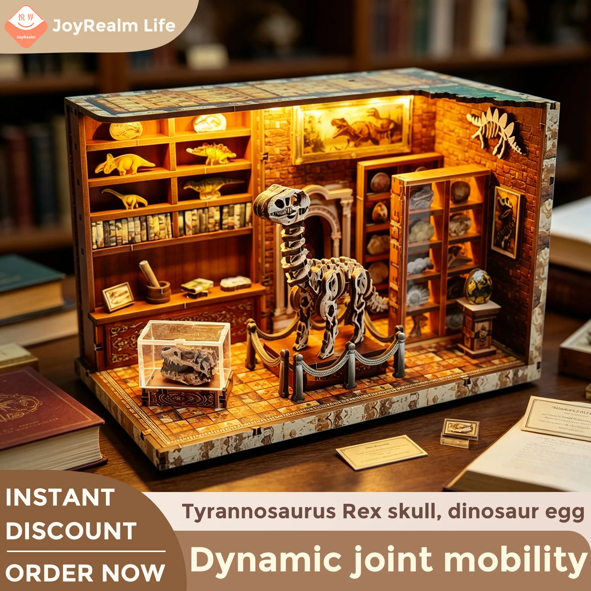 Museum-Grade Dinosaur Research Institute DIY Bookend with Dynamic Joints, Movable 3D Puzzle Model, Desktop Ornament